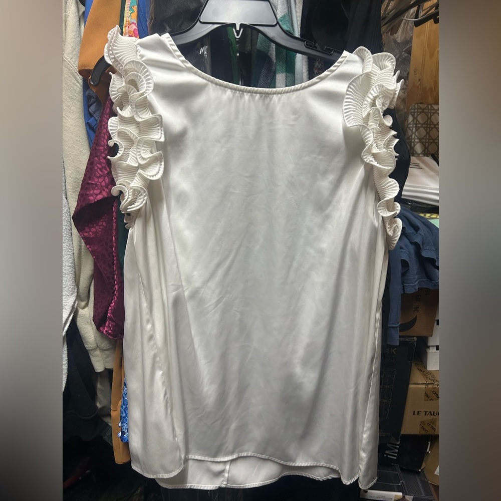 White Ruffle Sleeve Blouse 2X